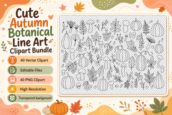 Download Cute Autumn Botanical Clipart Bundle - Cute Collection