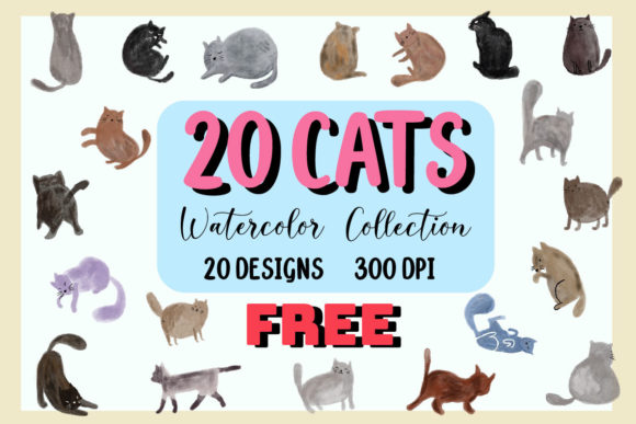 Download Watercolor Cute Cats Clip - Cute Collection