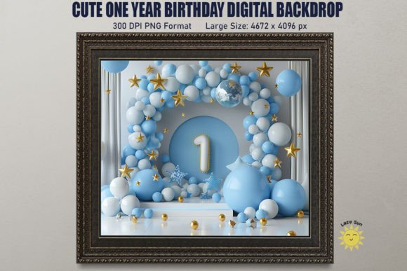 Download Cute One Year Birthday Digital Backdrop - Cute Collection